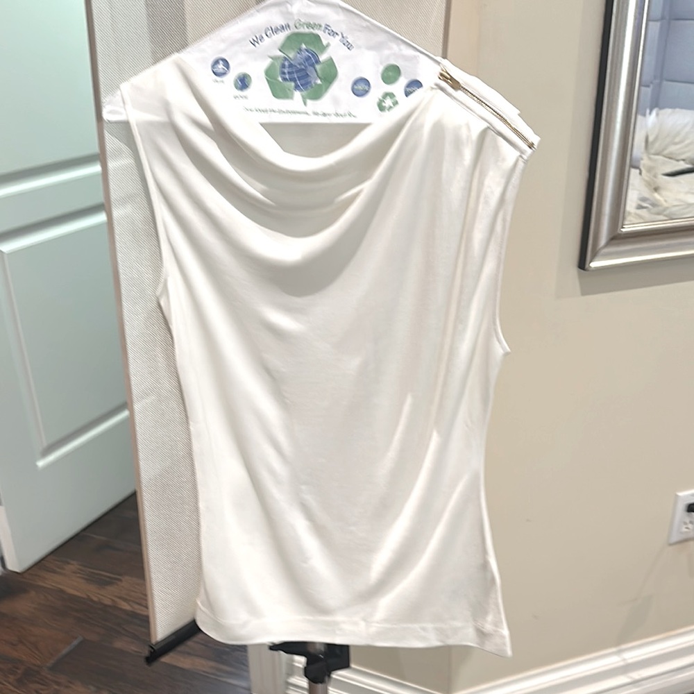 Reiss White Tank with Gold Zipper Detail on One Side